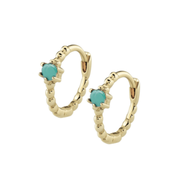 Turquoise Stone Huggie Earrings Gold