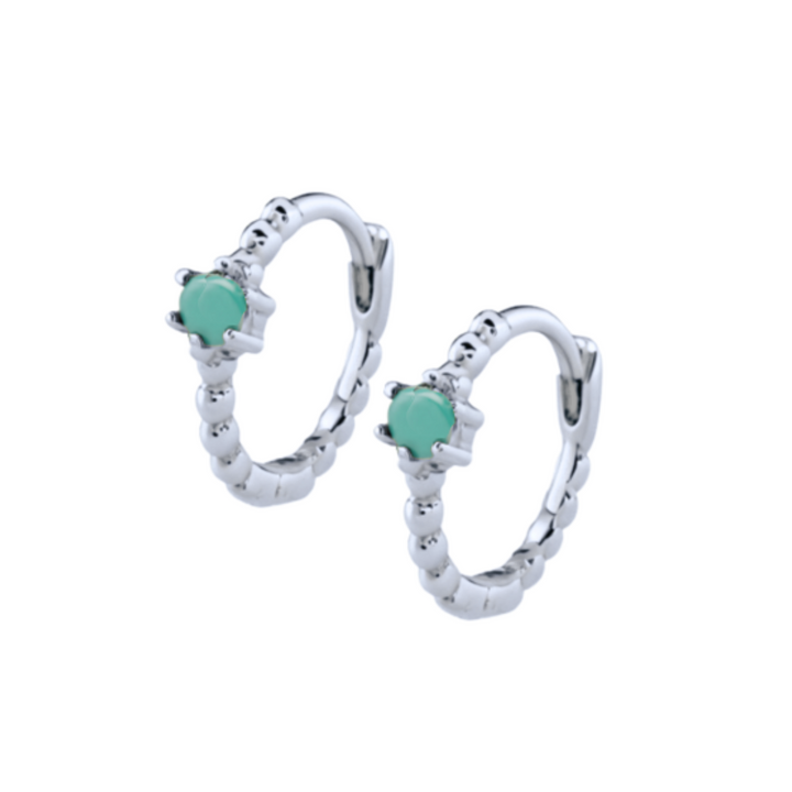 Turquoise Stone Huggie Earrings Silver