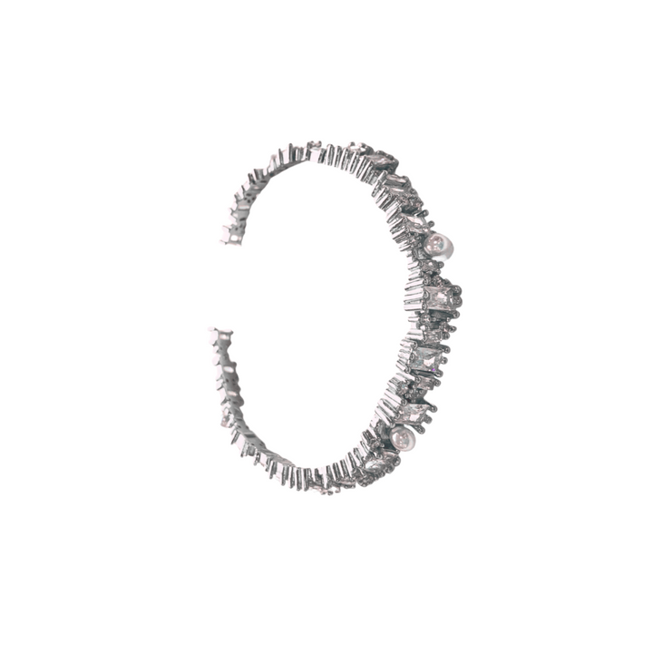 Baguette Crystal & Pearl Bangle Silver