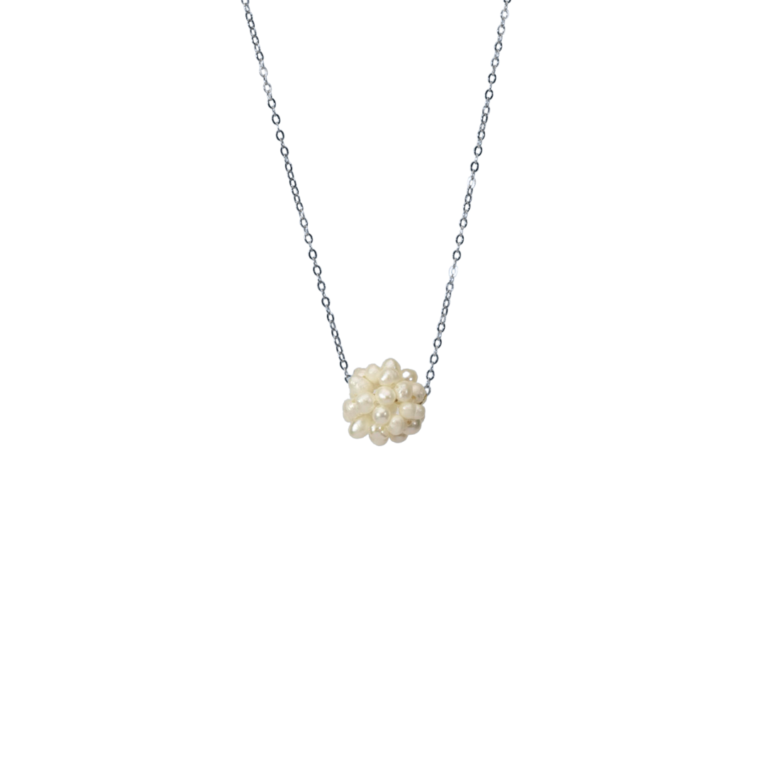 Pearl Cluster Necklace Silver