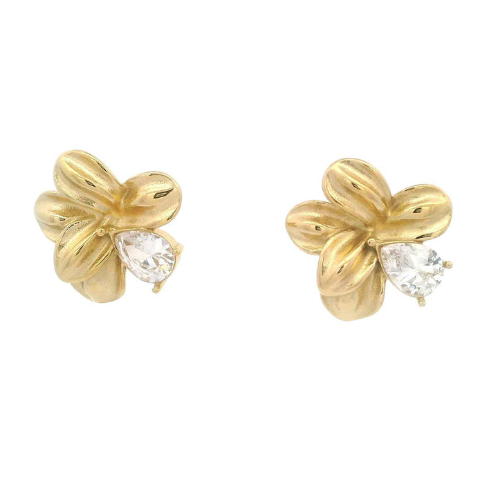 Crystal Petal Stud Earrings Gold