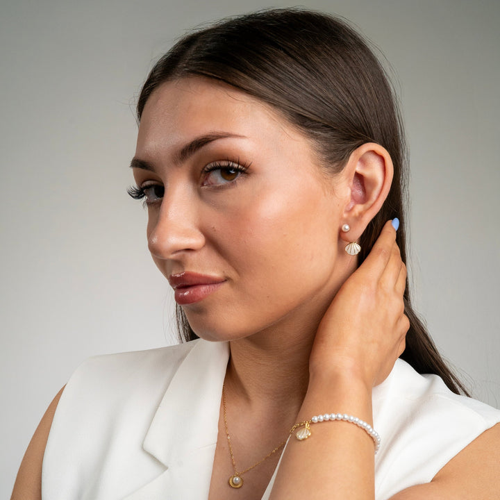 Pearl Shell Drop Earrings Gold