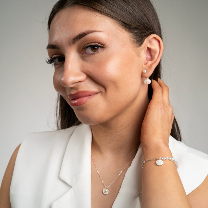 Pearl Shell Drop Earrings Silver