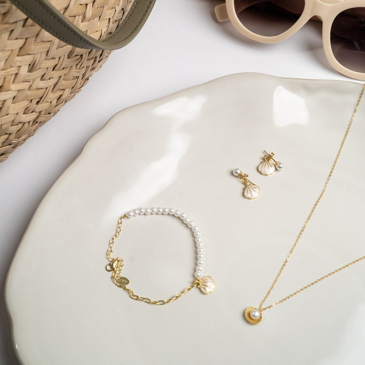 Pearl Shell Drop Earrings Gold