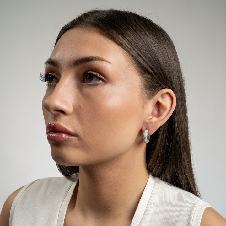 Amara Crystal Hoop Earrings Silver