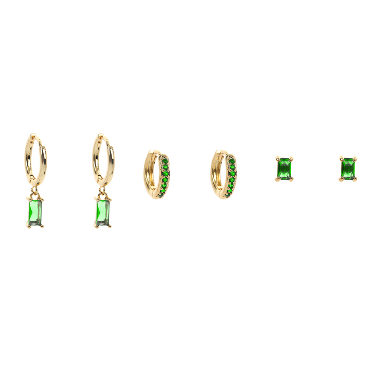 Green Star Earring Stack Gold