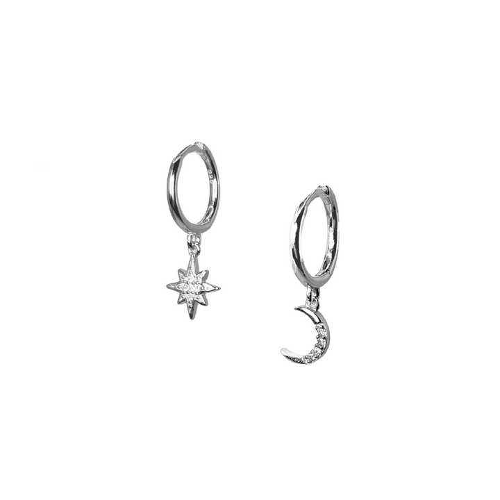 Moon & Star Huggie Earrings Silver