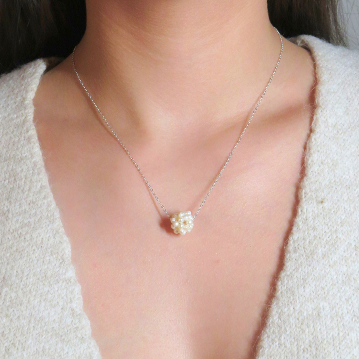Pearl Cluster Necklace Silver