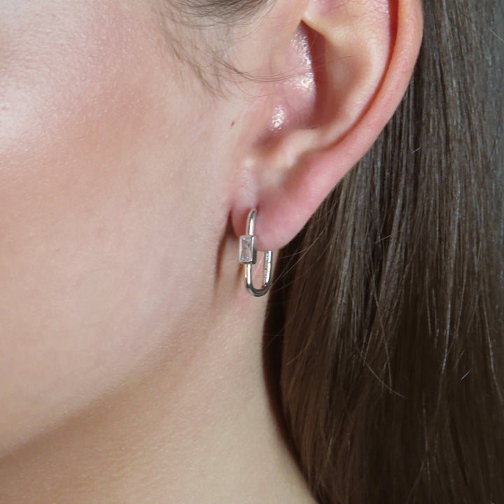 Faith Oval Hoop Earrings Silver