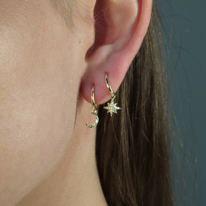 Moon & Star Huggie Earrings Gold