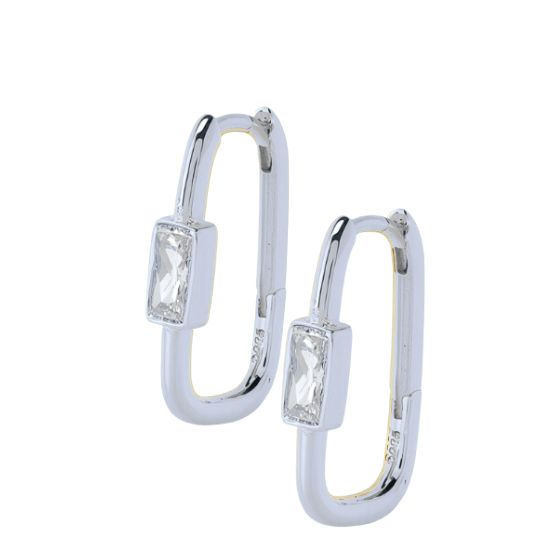 Faith Oval Hoop Earrings Silver