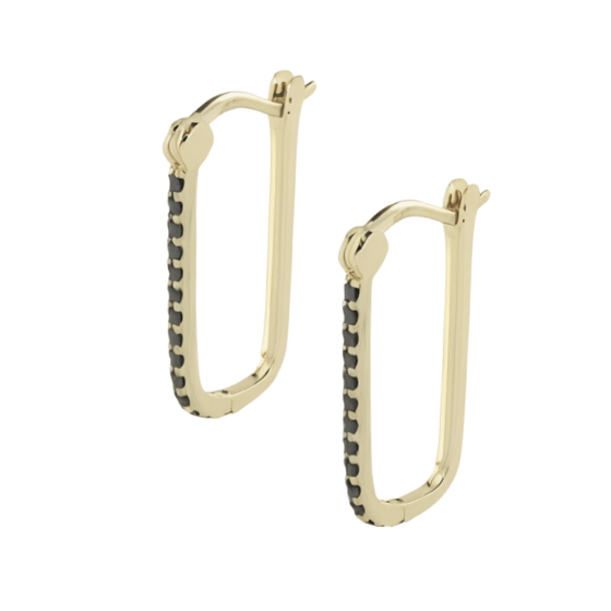 Black Crystal Oval Hoop Earrings Gold