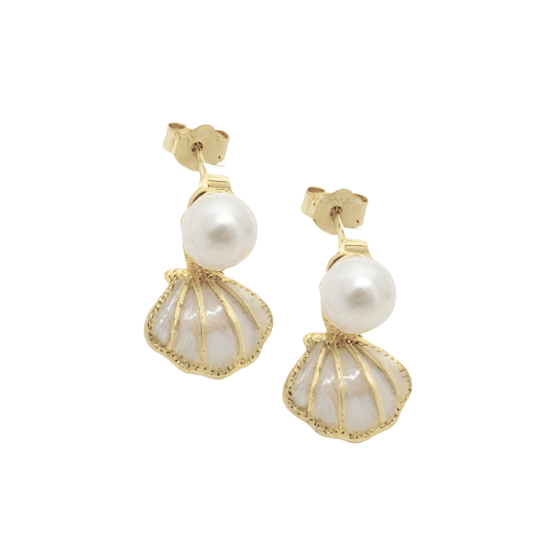Pearl Shell Drop Earrings Gold
