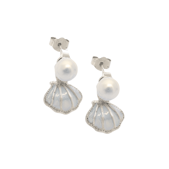 Pearl Shell Drop Earrings Silver