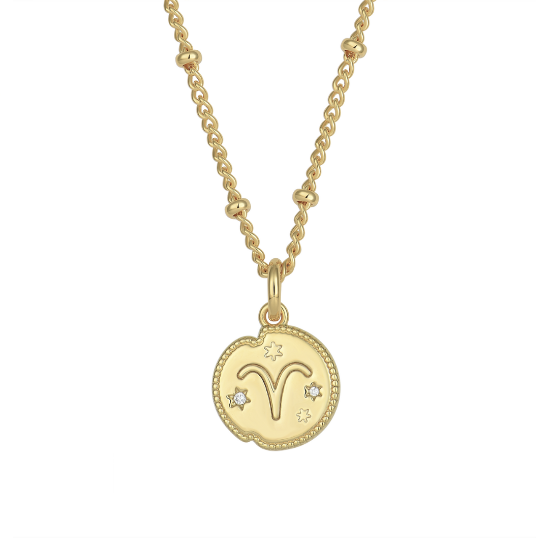 Aries Zodiac Pendant Necklace Gold
