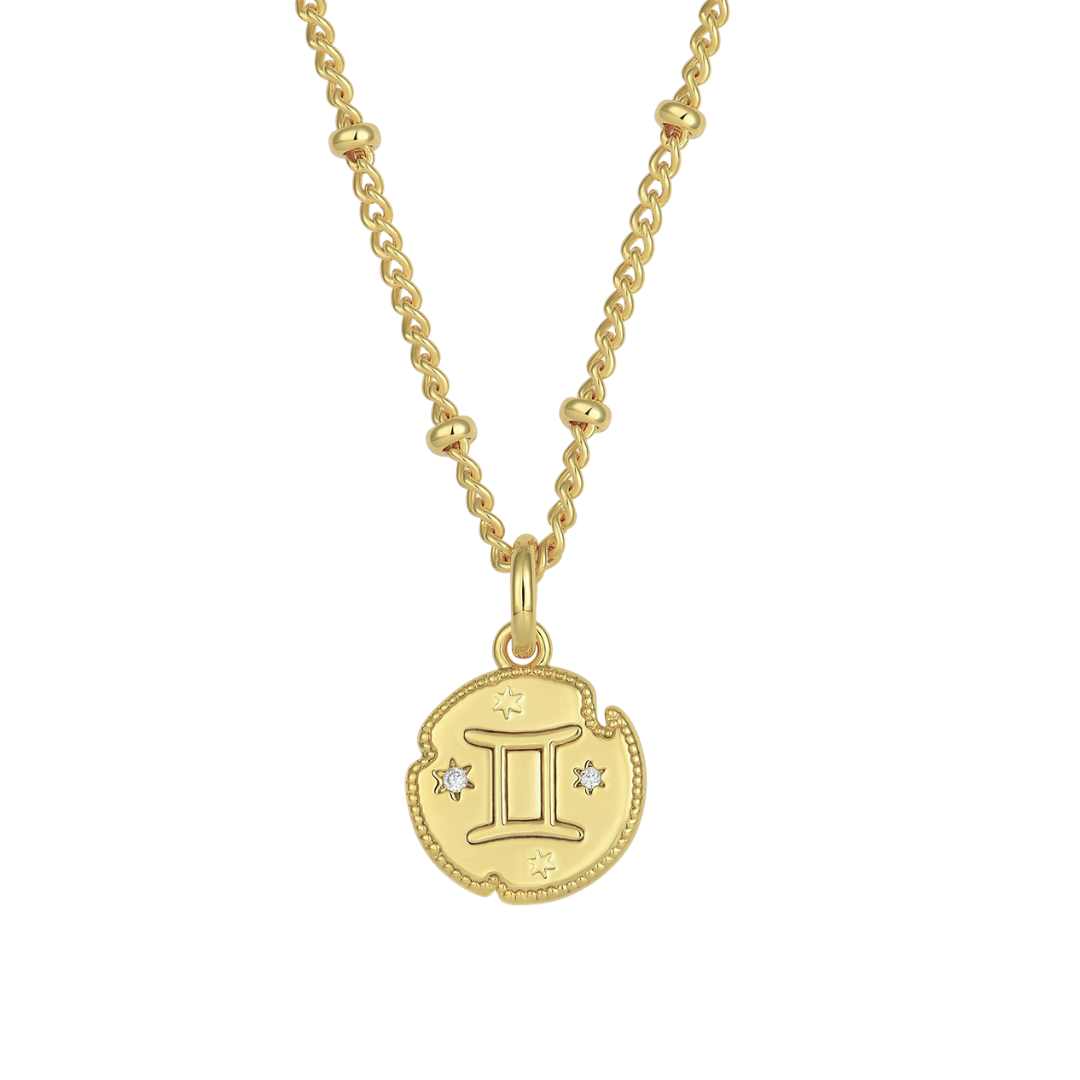 Gemini Zodiac Pendant Necklace Gold