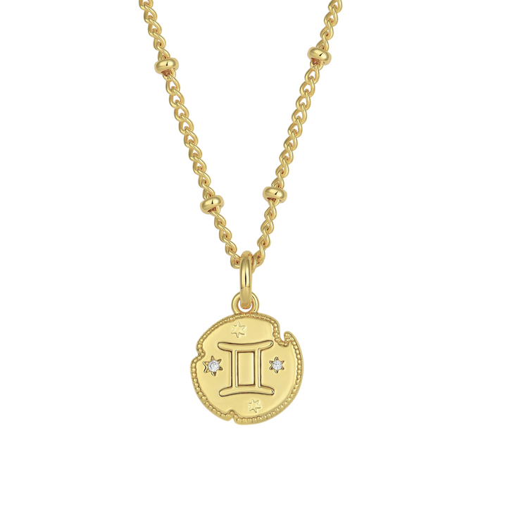 Gemini Zodiac Pendant Necklace Gold