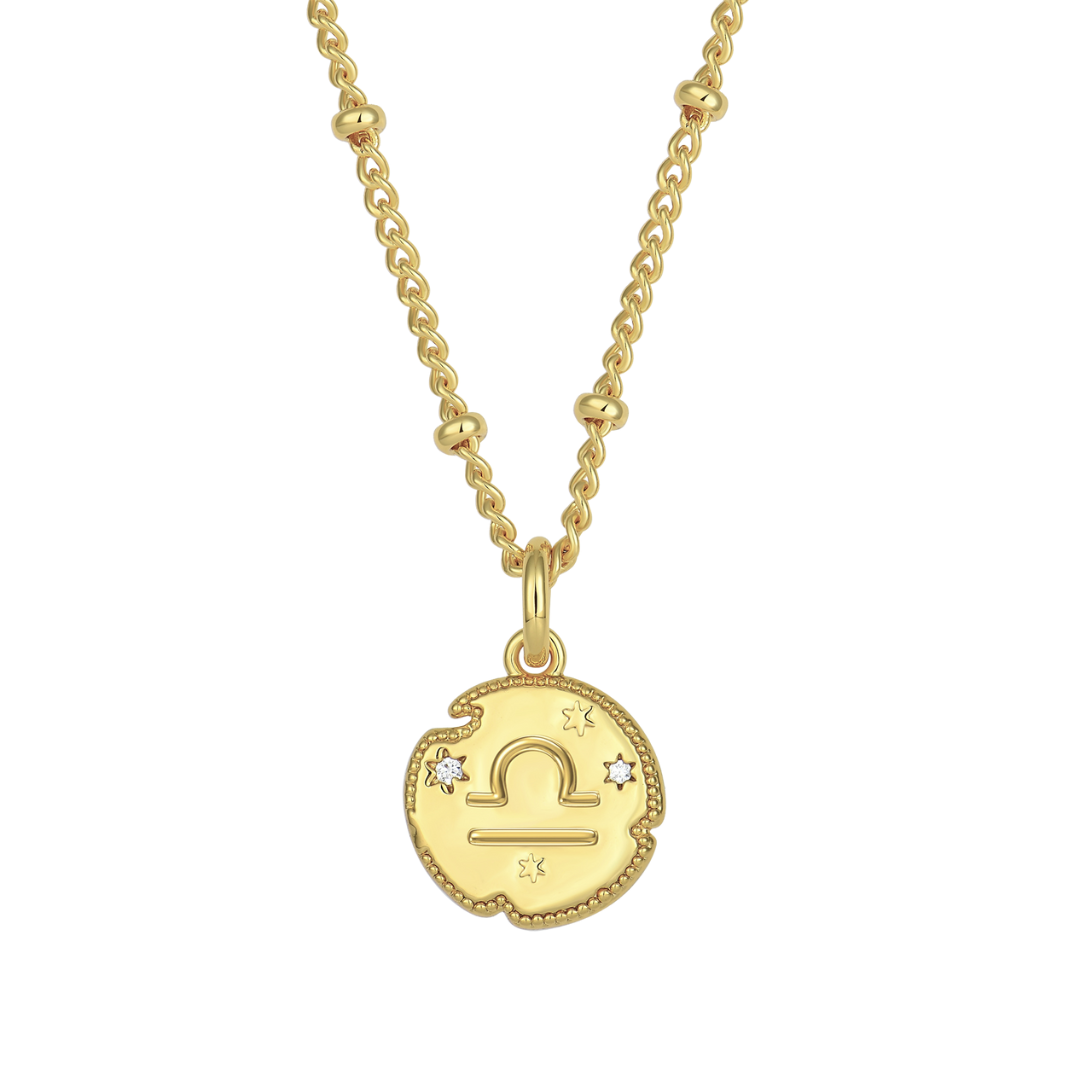 Libra Zodiac Pendant Necklace Gold