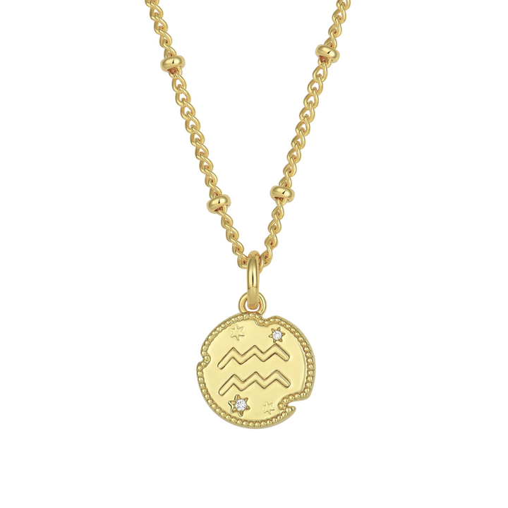 Aquarius Zodiac Pendant Necklace Gold
