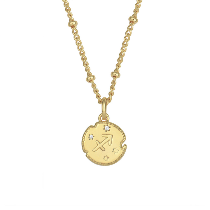 Sagittarius Zodiac Pendant Necklace Gold