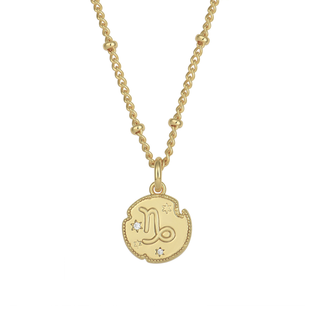Capricorn Zodiac Pendant Necklace Gold