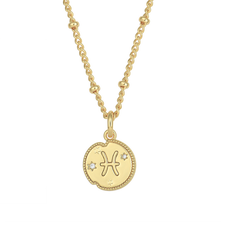 Pisces Zodiac Pendant Necklace Gold