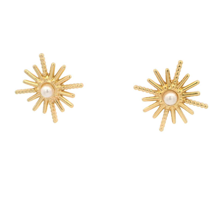 Solaria Pearl Stud Earrings Gold