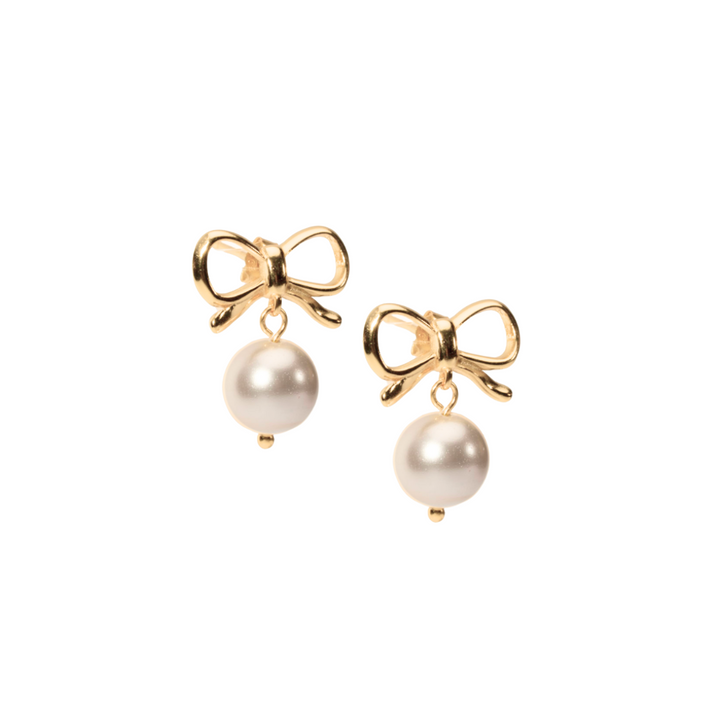 Bow Pearl Stud Earrings Gold