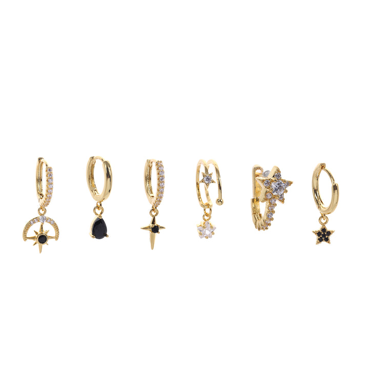Black Stargaze Earring Stack Gold