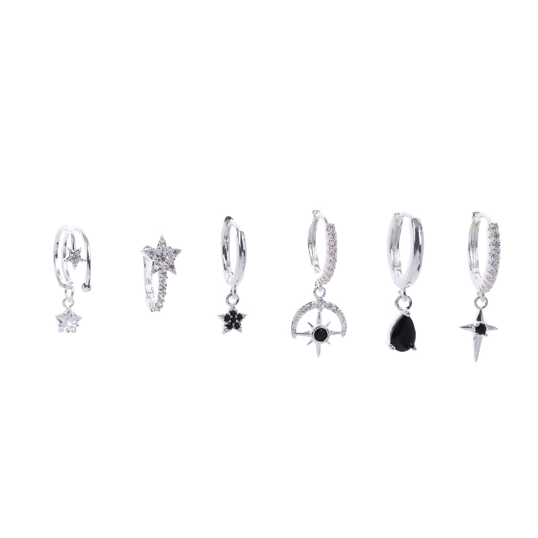 Black Stargaze Earring Stack Silver