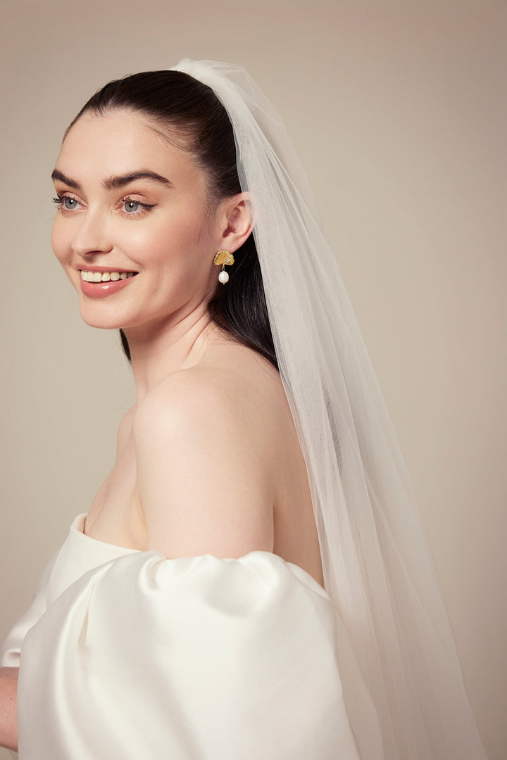 Ginkgo Pearl Drop Earrings Gold