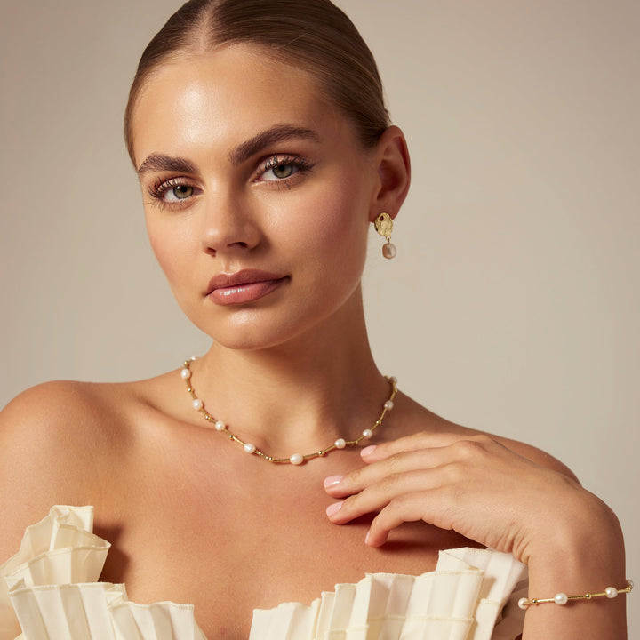 Bianca Pearl Drop Earrings Gold