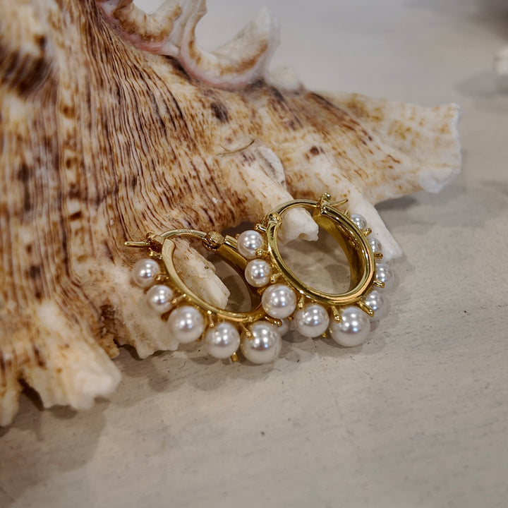 Pearl Hoop Earrings Gold