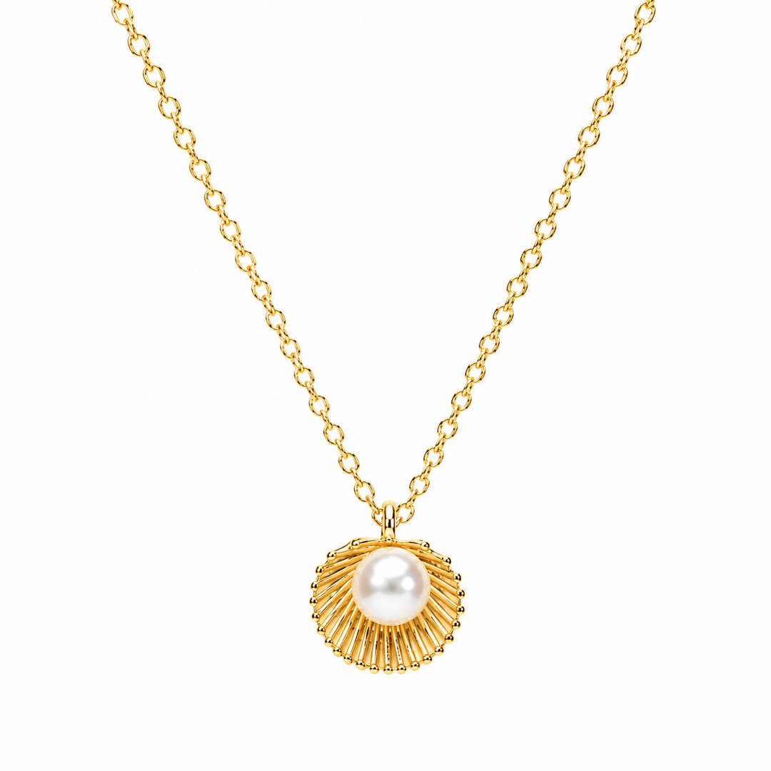 Open shell and pearl necklace Gold