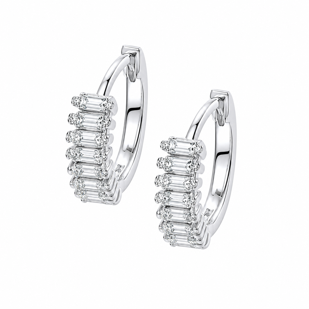Baguette Huggie Earrings Silver