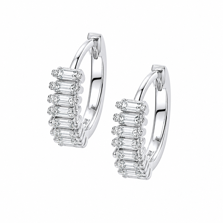 Baguette Huggie Earrings Silver