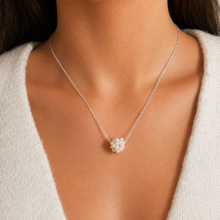 Pearl Cluster Necklace Silver