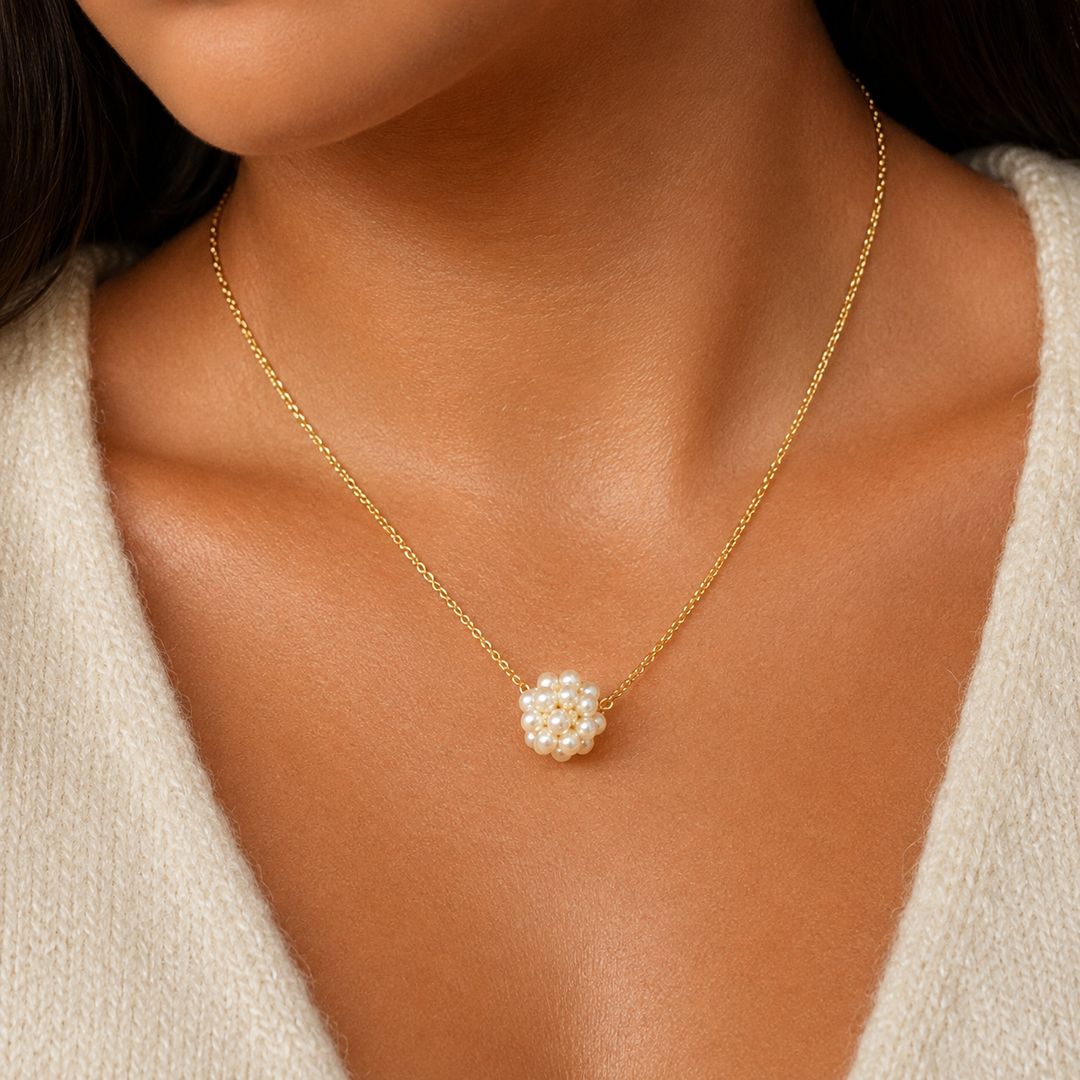 Pearl Cluster Necklace Gold