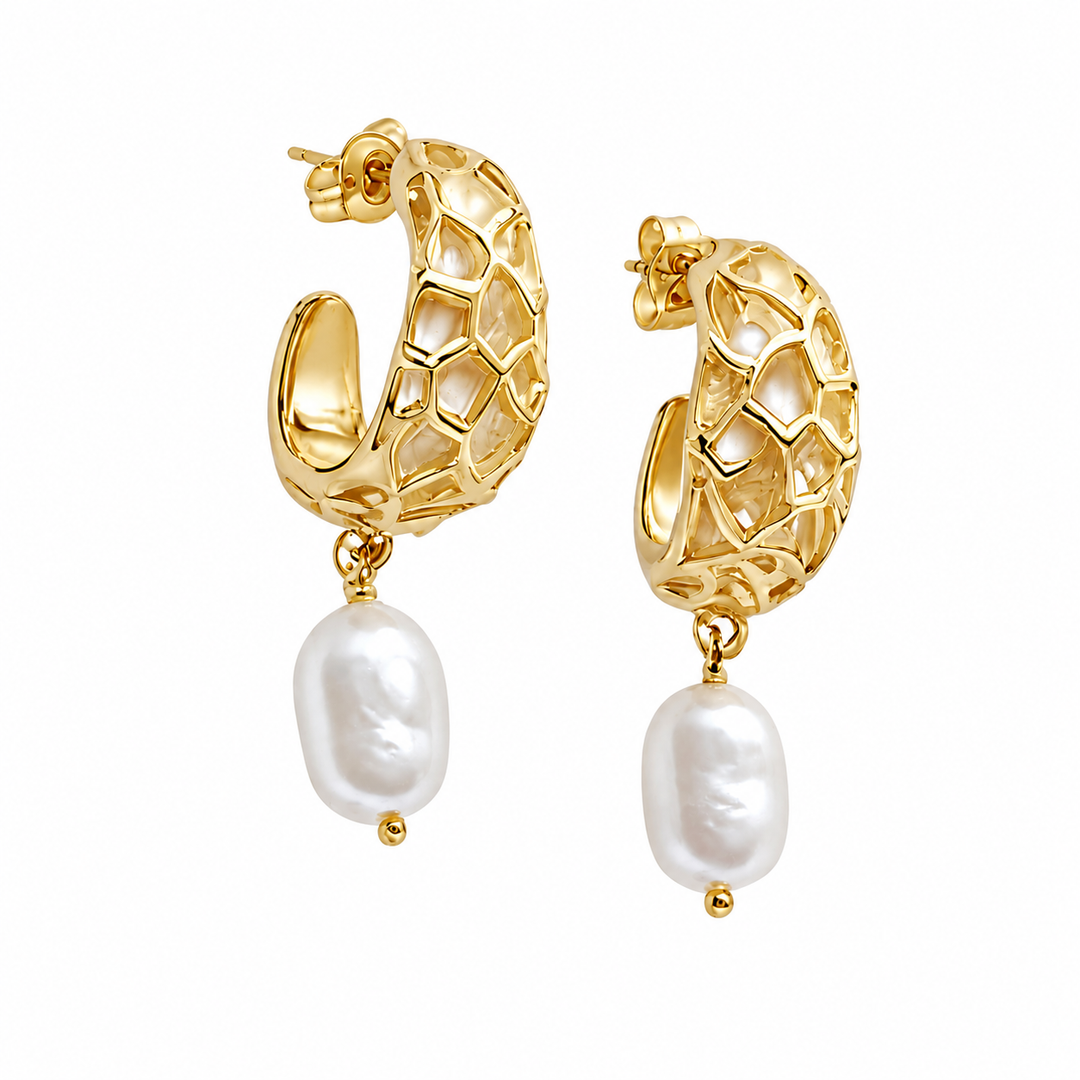 Julie Pearl Drop Earrings Gold