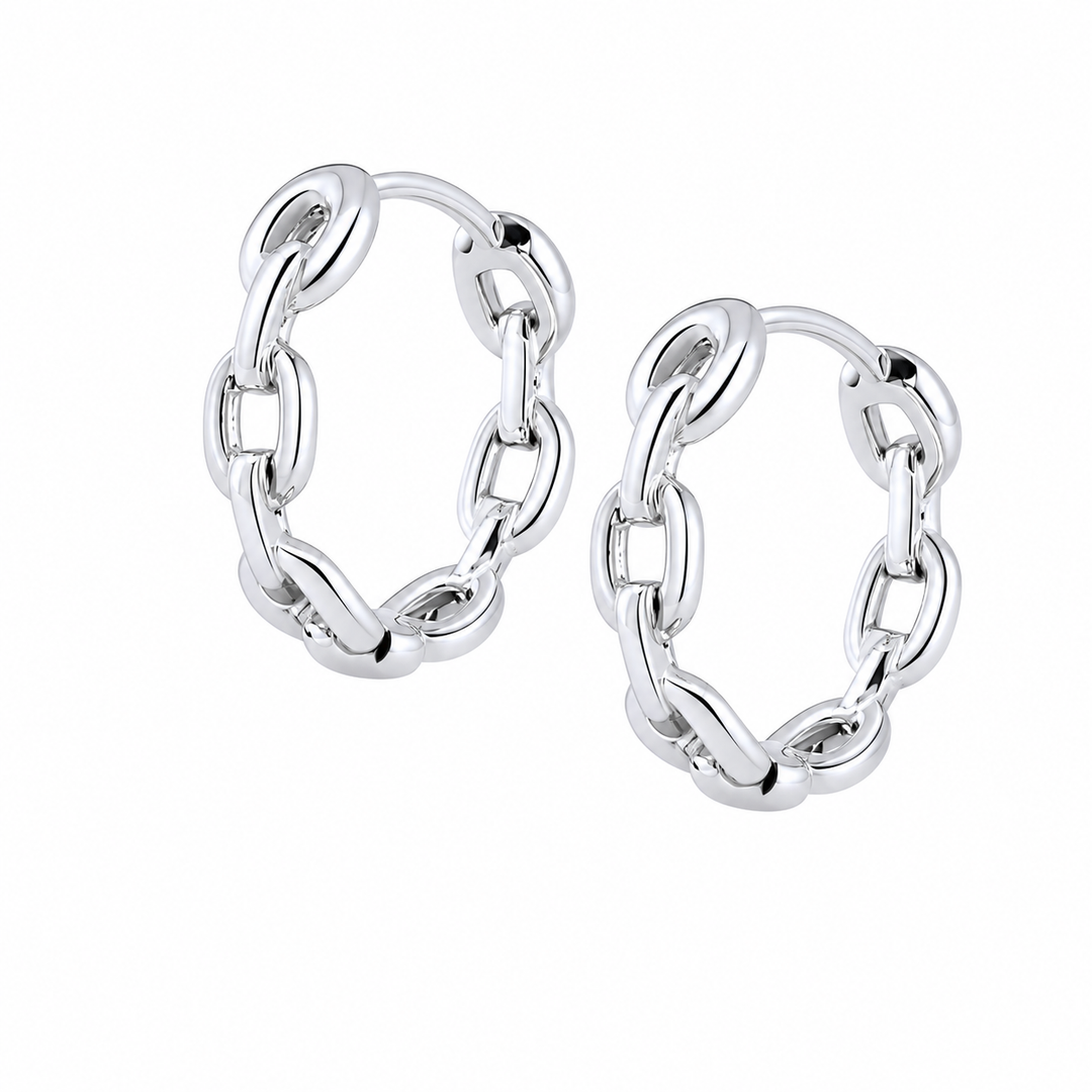 Chain Hoop Earrings Silver