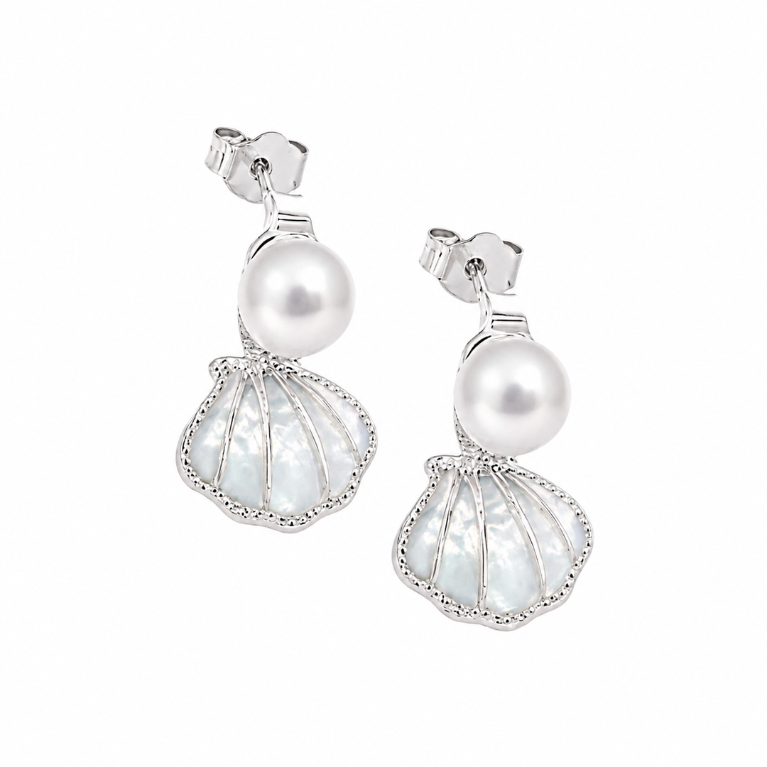 Pearl Shell Drop Earrings Silver