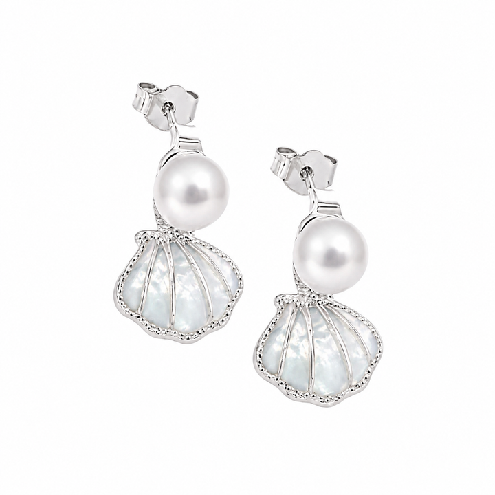 Pearl Shell Drop Earrings Silver