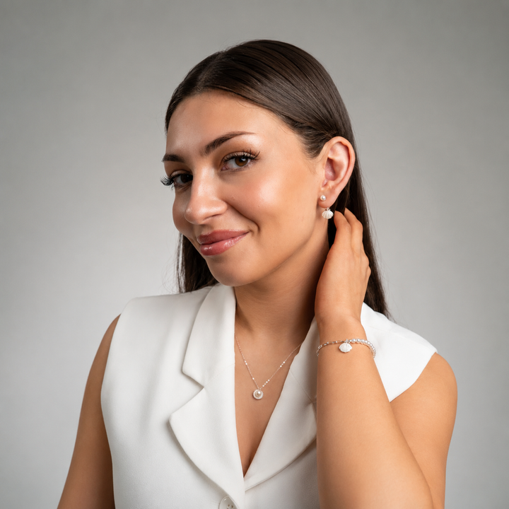 Pearl Shell Drop Earrings Silver