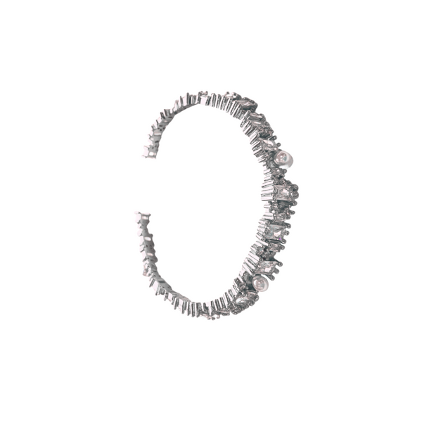 Baguette Crystal & Pearl Bangle Silver
