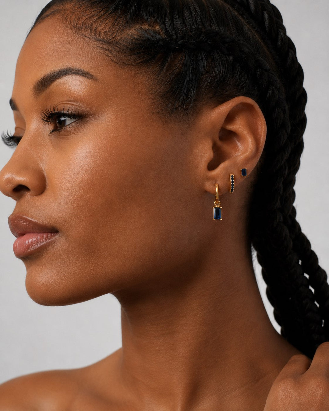 Blue Earring Stack in Gold