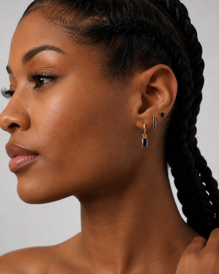 Blue Earring Stack in Gold