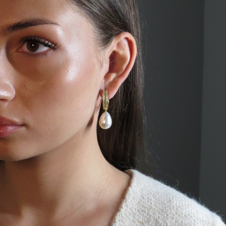 Alexandra Hoop Earrings With Drop Pearl