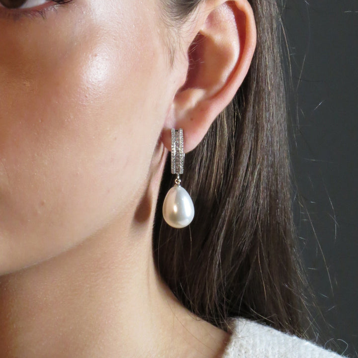 Alexandra Hoop Earrings With Drop Pearl