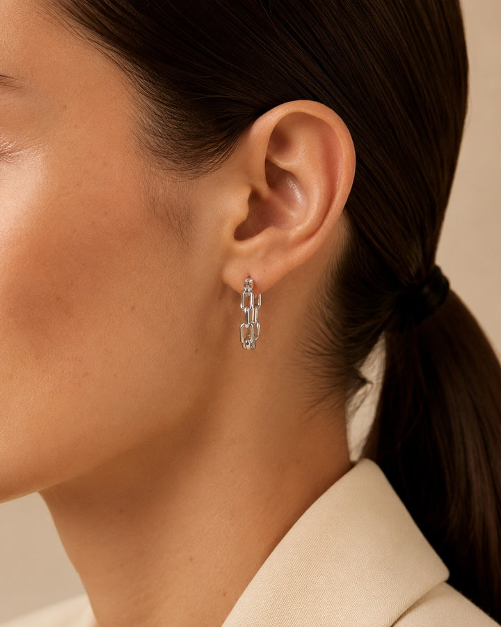 Chain Hoop Earrings Silver