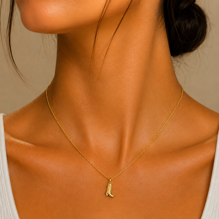Cowboy Boot Necklace in Gold